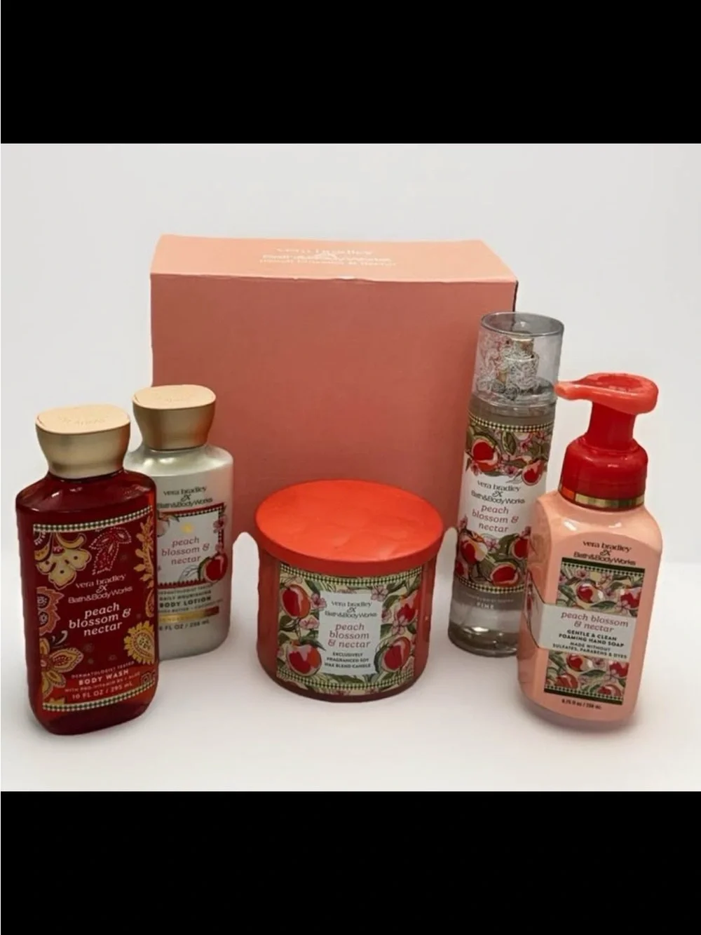 Vera Bradley Peach Blossom & Nectar Bath & Body Gift Set - Peach, Coral, Red New
